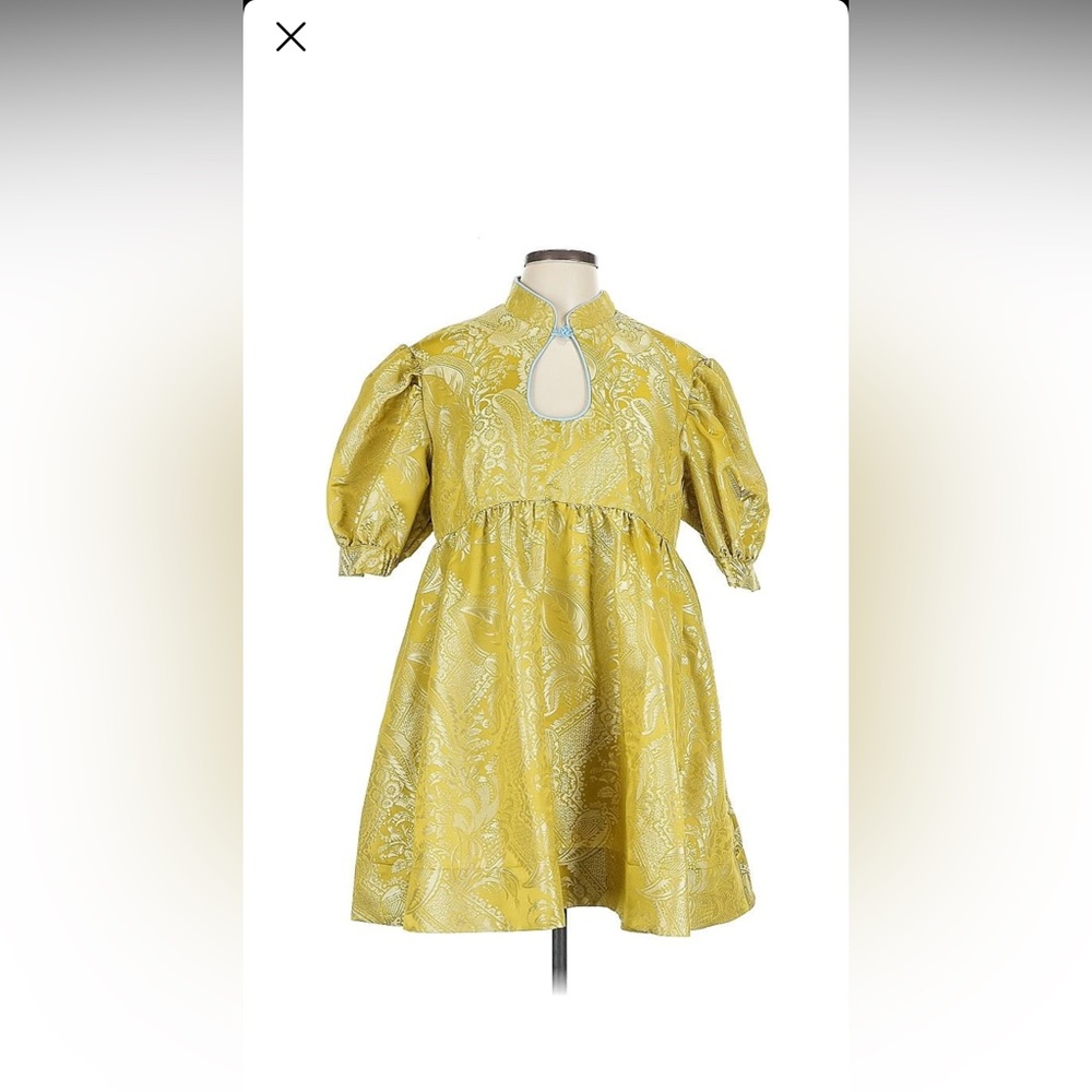 RARE Maeve Yellow Brocade Mini Dress with Puff Sleeves